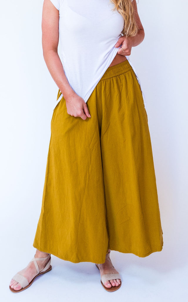 Surya Australia Ethical Cotton Palazzo Pants from Nepal - Mustard