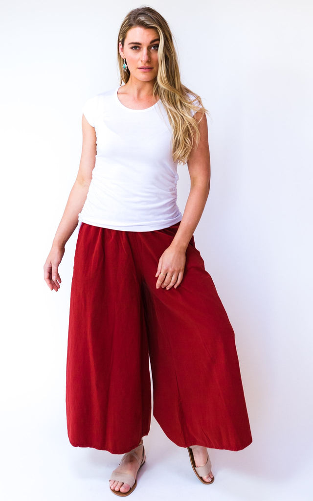 Surya Australia Ethical Cotton Palazzo Pants from Nepal - Rust