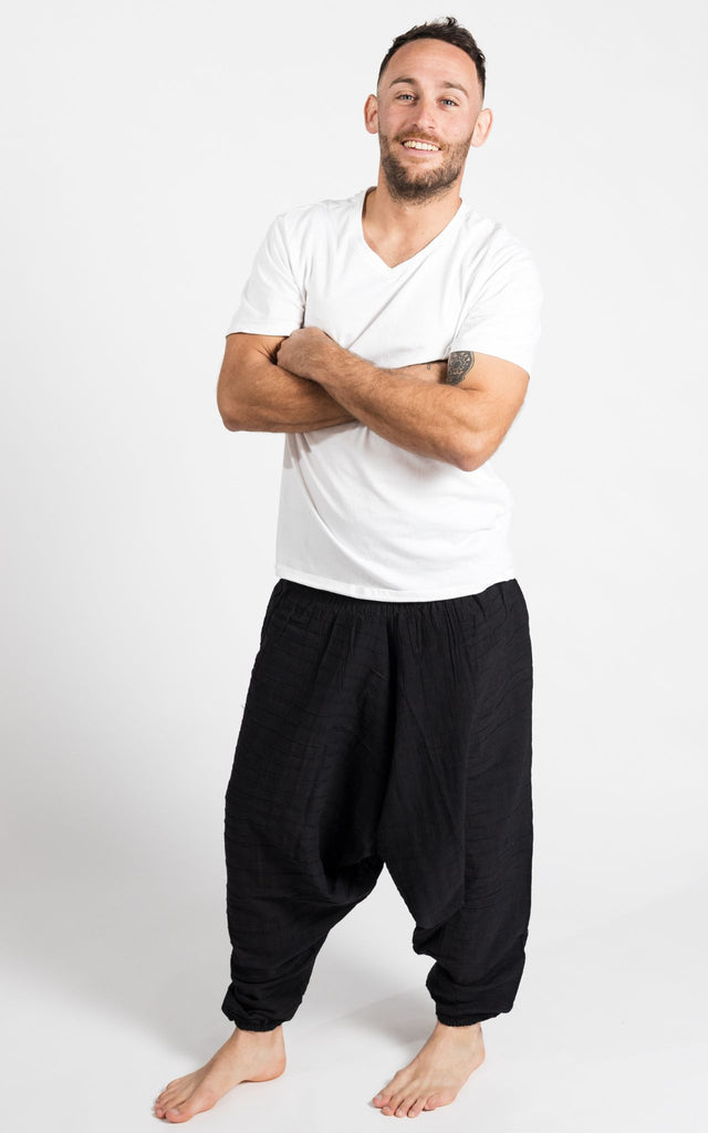 Surya Australia Earthy Cotton Aladdin Pants for men from Nepal - Black 