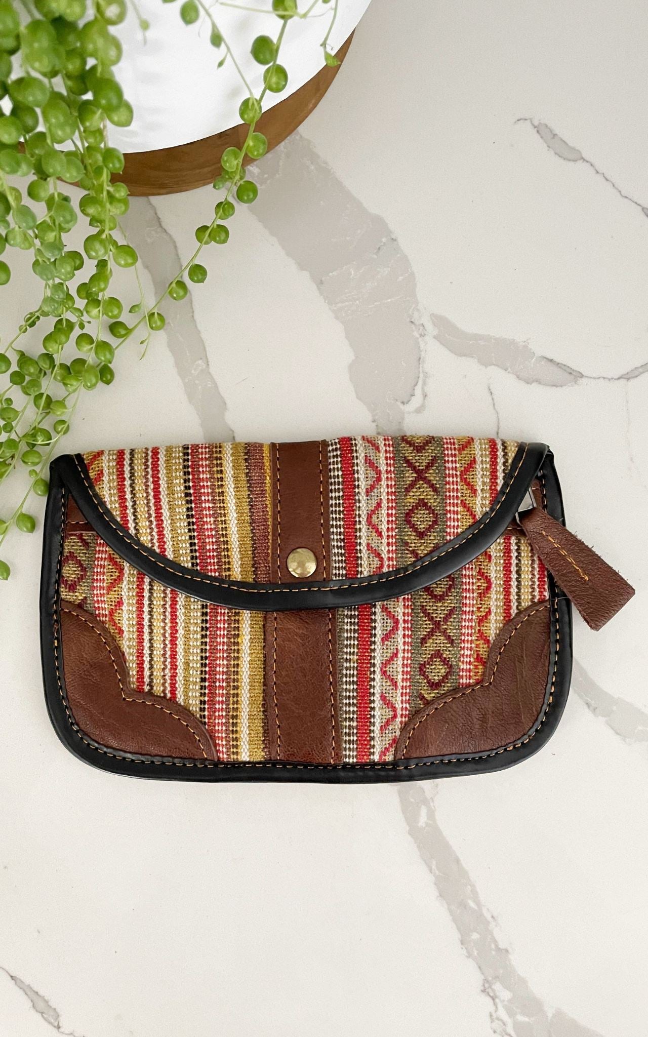 Surya Australia Ethical Buffalo Leather + Woven Cotton Clutch Wallets from Nepal - Ranil