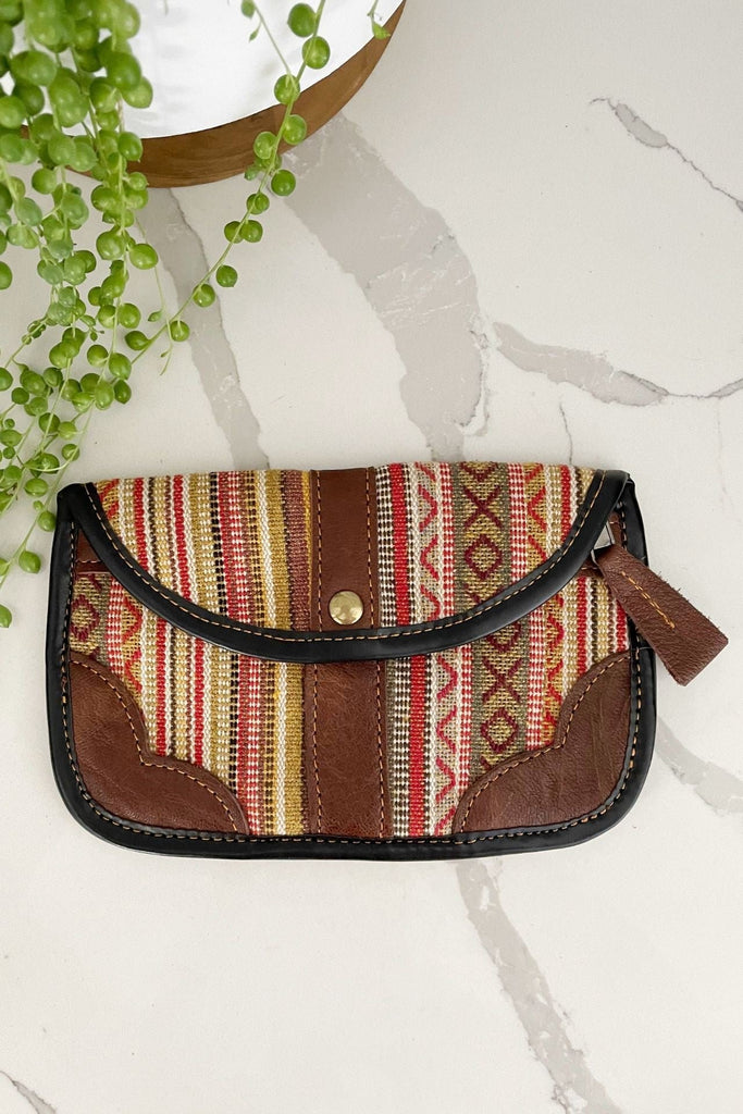 Surya Australia Ethical Buffalo Leather + Woven Cotton Clutch Wallets from Nepal - Ranil