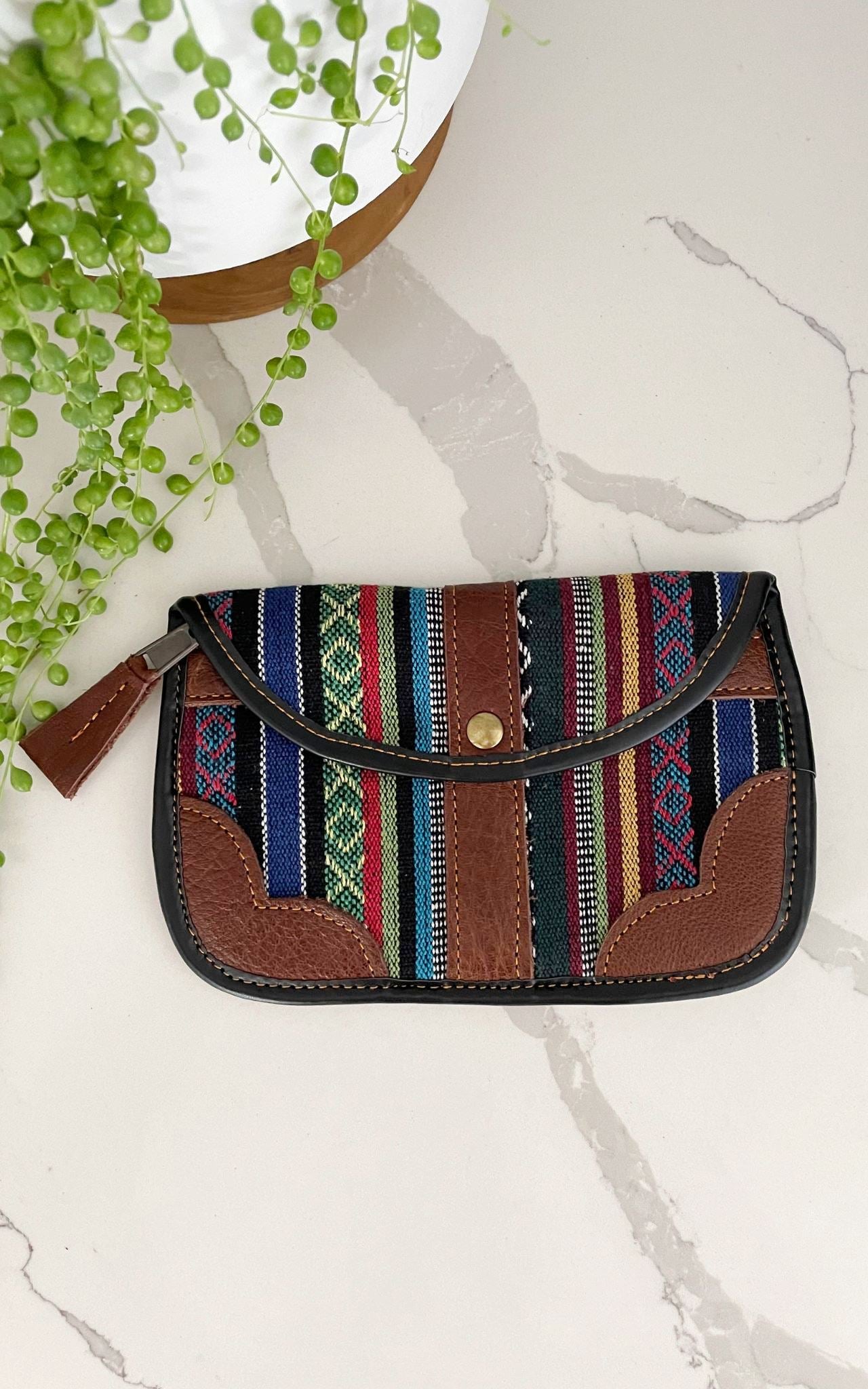 Surya Australia Ethical Buffalo Leather + Woven Cotton Clutch Wallets from Nepal - Arruna