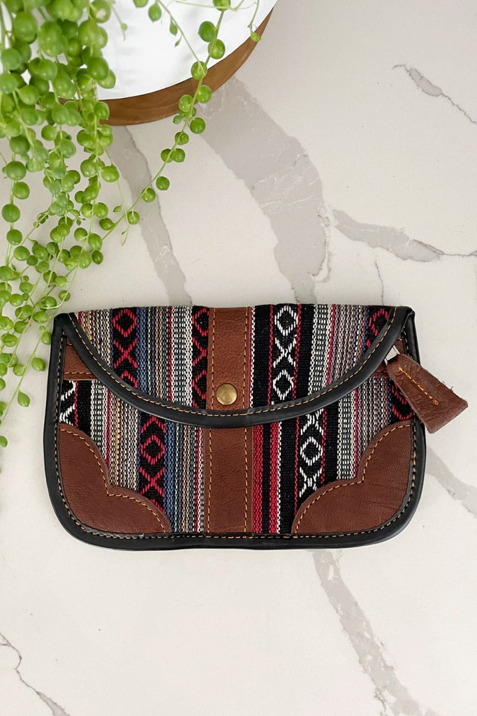 Surya Australia Ethical Buffalo Leather + Woven Cotton Clutch Wallets from Nepal - Imay