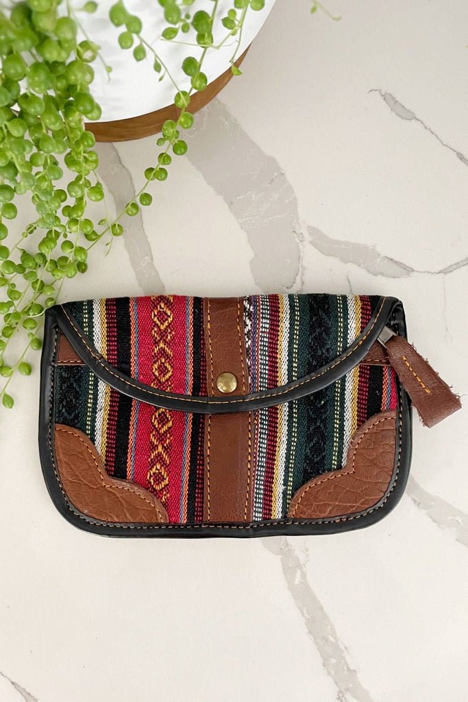 Surya Australia Ethical Buffalo Leather + Woven Cotton Clutch Wallets from Nepal - Faneel
