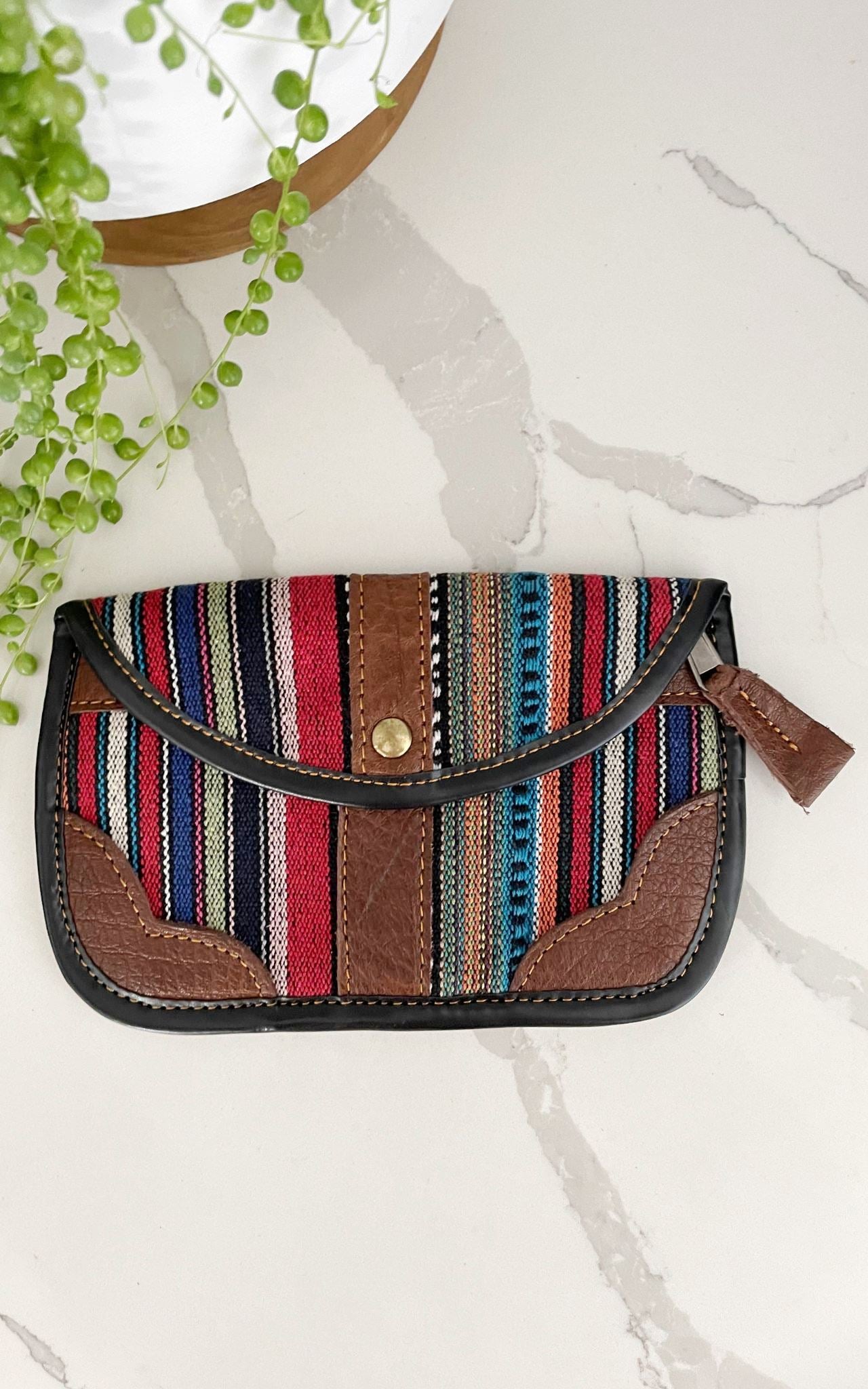 Surya Australia Ethical Buffalo Leather + Woven Cotton Clutch Wallets from Nepal - Taral