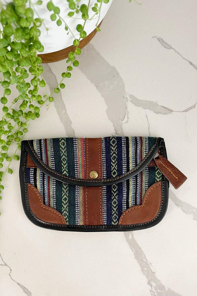 Surya Australia Ethical Buffalo Leather + Woven Cotton Clutch Wallets from Nepal - Batsal