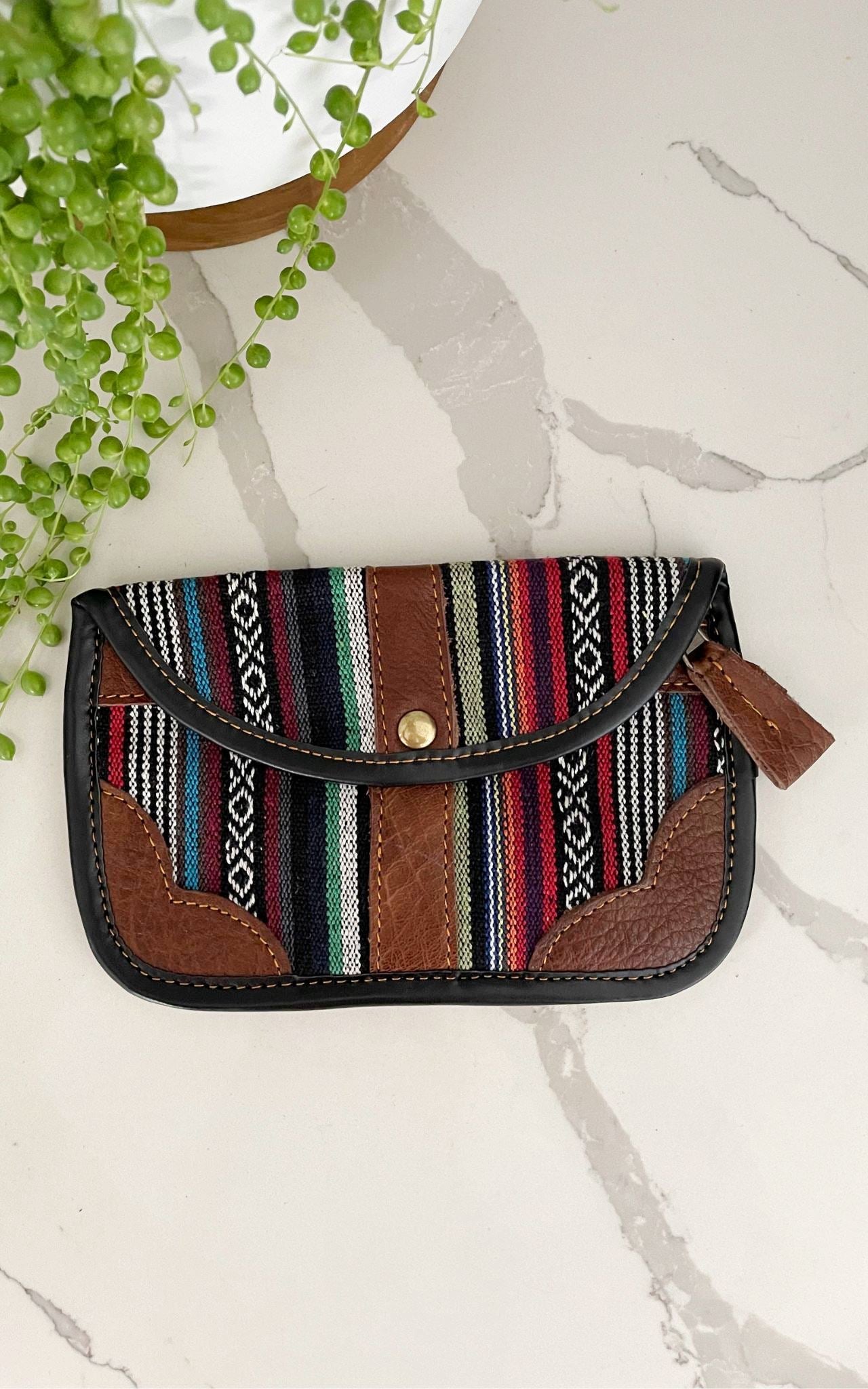 Surya Australia Ethical Buffalo Leather + Woven Cotton Clutch Wallets from Nepal - Sejun