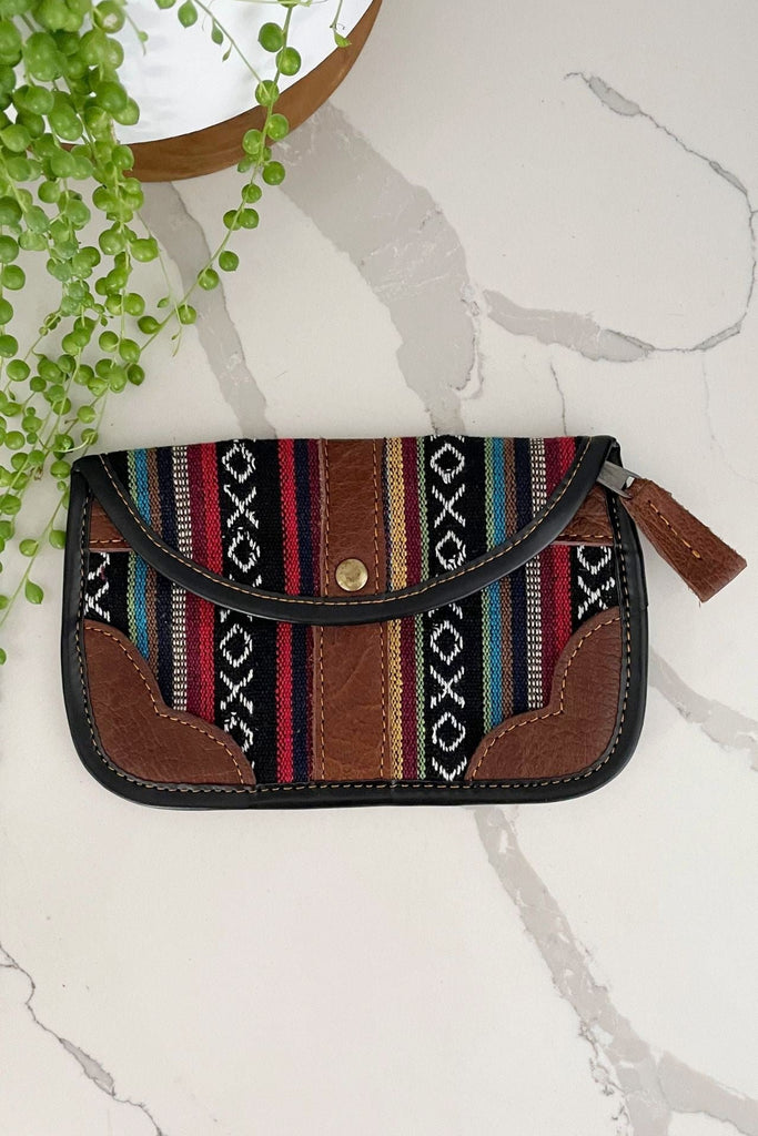 Surya Australia Ethical Buffalo Leather + Woven Cotton Clutch Wallets from Nepal - Drinth