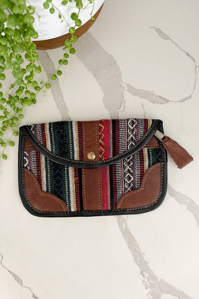 Surya Australia Ethical Buffalo Leather + Woven Cotton Clutch Wallets from Nepal - Hartaj
