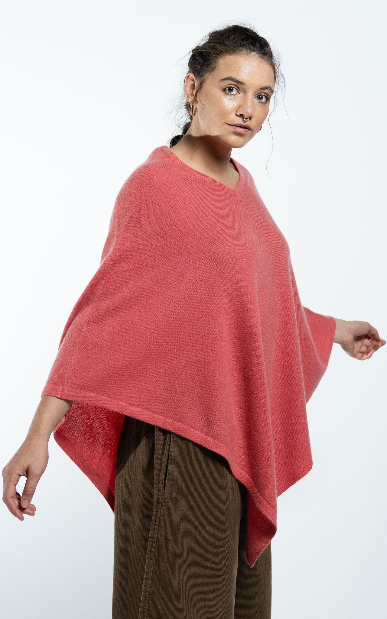 Surya Australia Ethical Cashmere Poncho made in Nepal - Coral