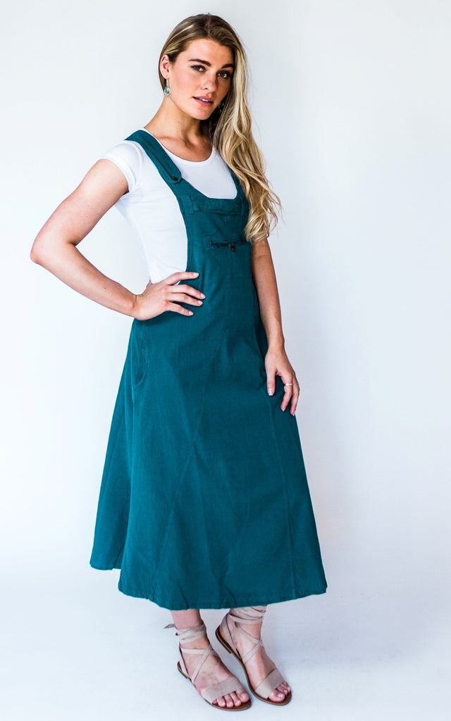 Surya Australia Ethical Cotton Dungaree Dress made in Nepal - Turquoise