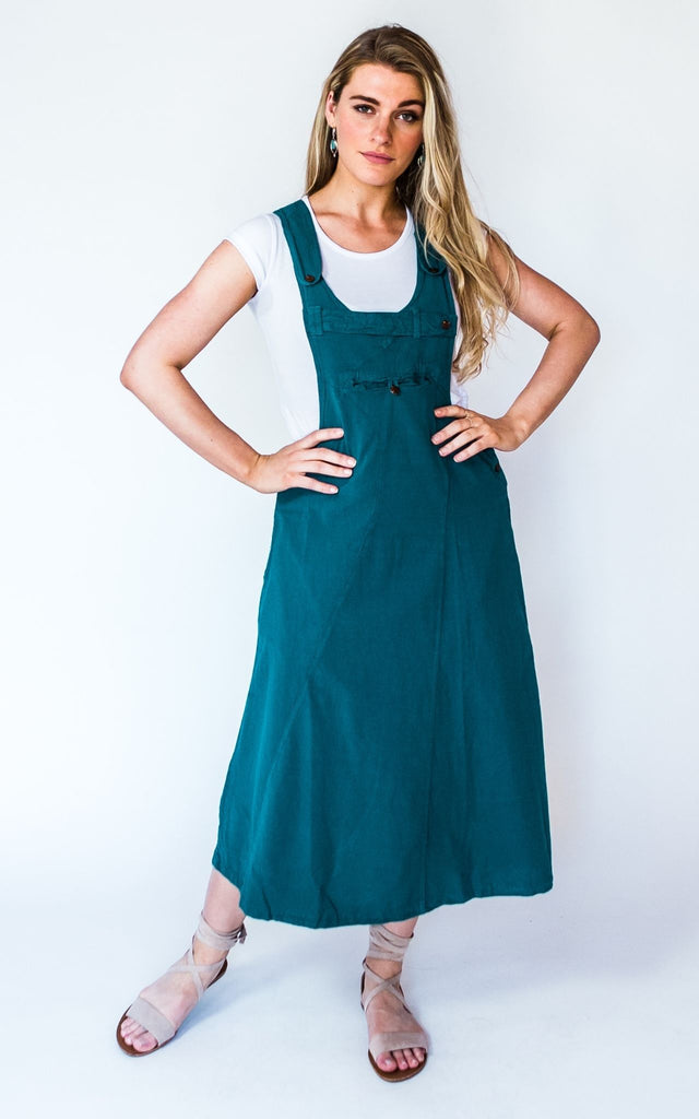 Surya Australia Ethical Cotton Dungaree Dress made in Nepal - Turquoise