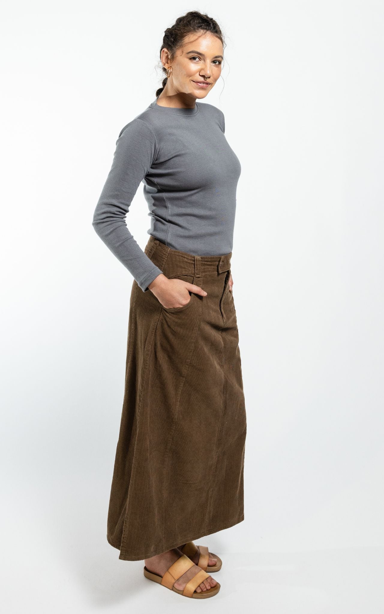 Brown Corduroy Button Plus Size Corduroy Skirt 00 Elegant Brown