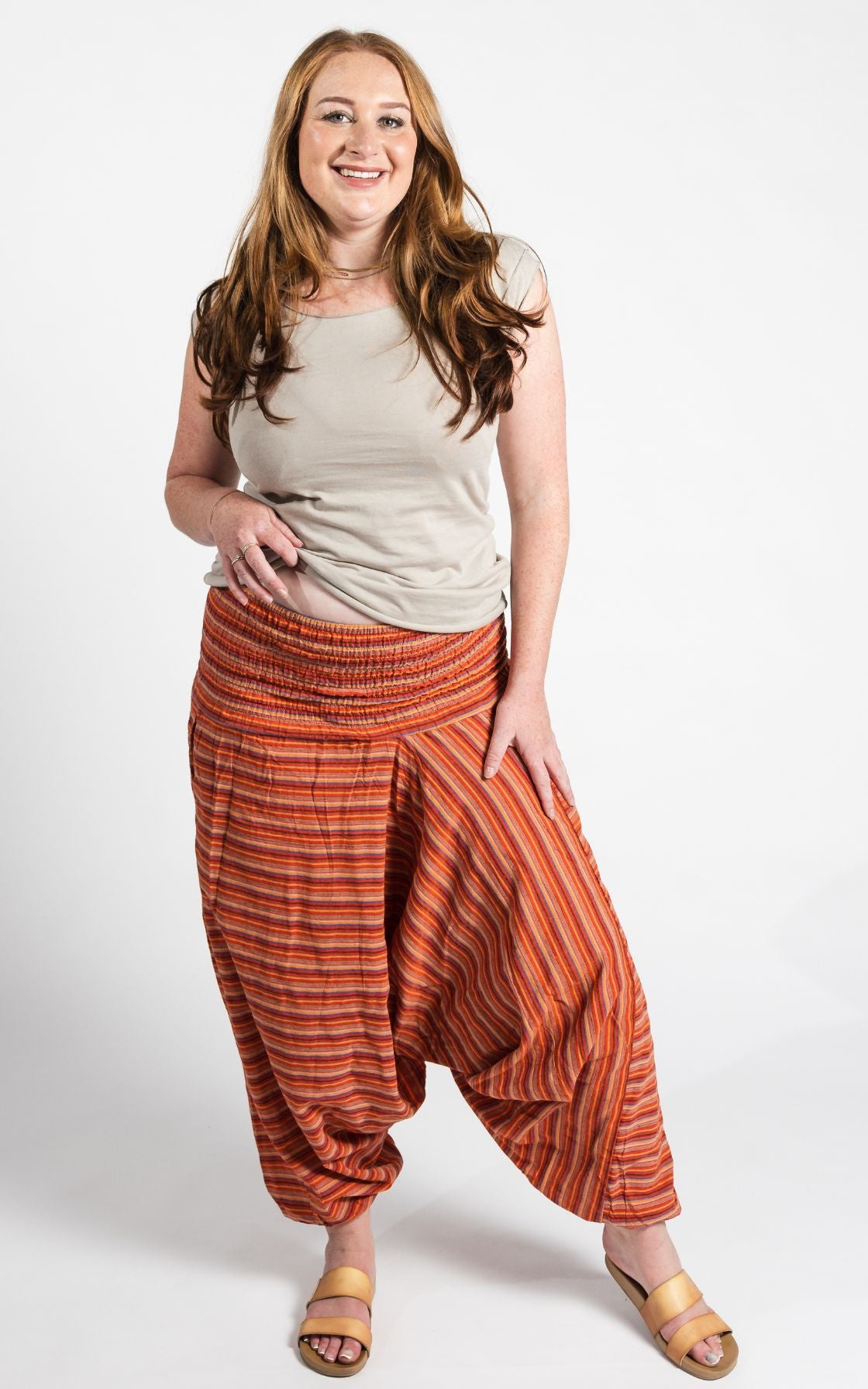 Surya Australia Ethical Cotton Low Crotch Pants - Striped Burnt Orange