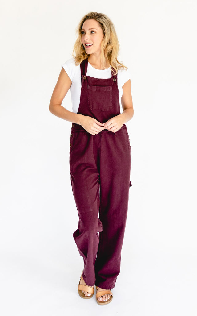 Surya Australia Ethical Cotton Straight Leg Overalls (Dungarees) from Nepal - Berry