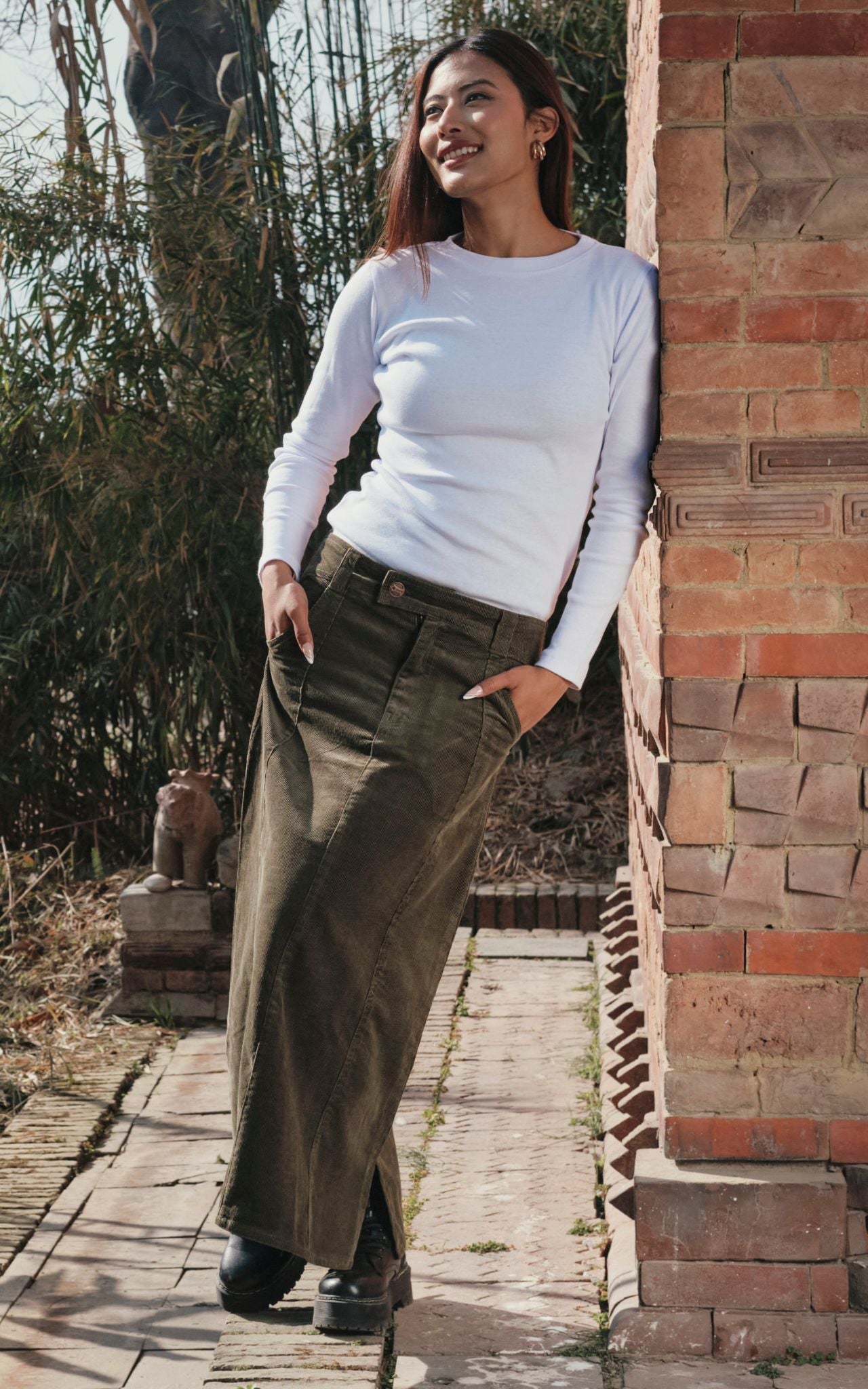 Corduroy Maxi Skirt Khaki Surya