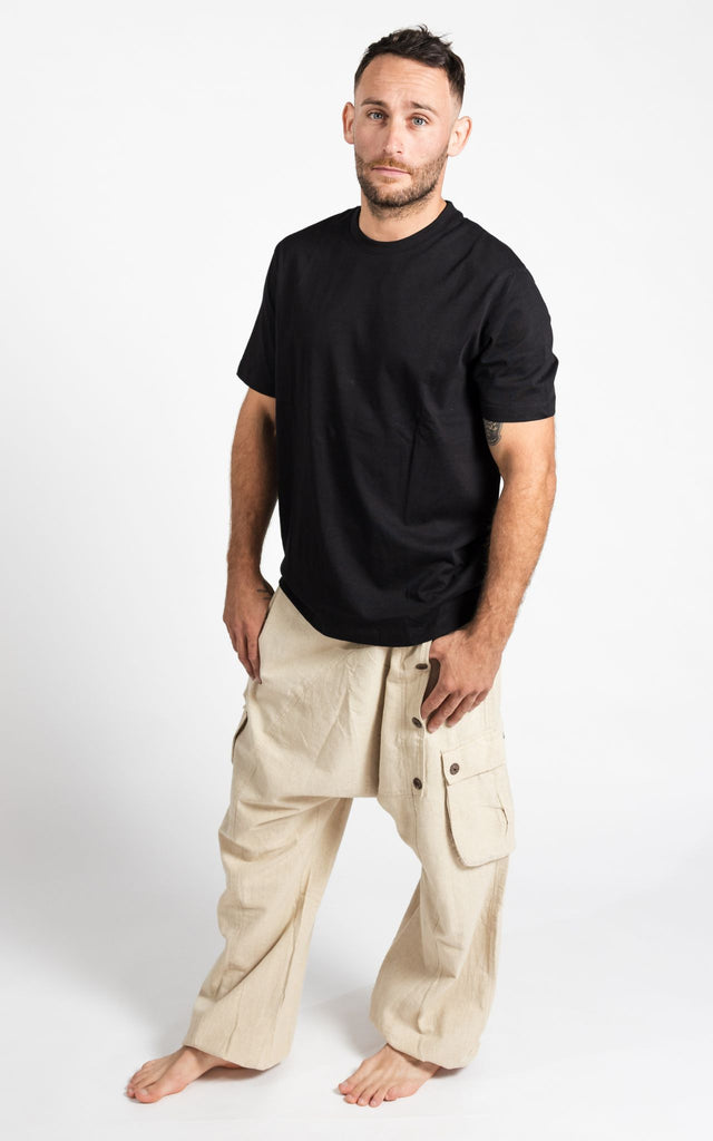 Surya Australia Ethical Cotton Drop Crotch Pants for Men from Nepal - Natural 