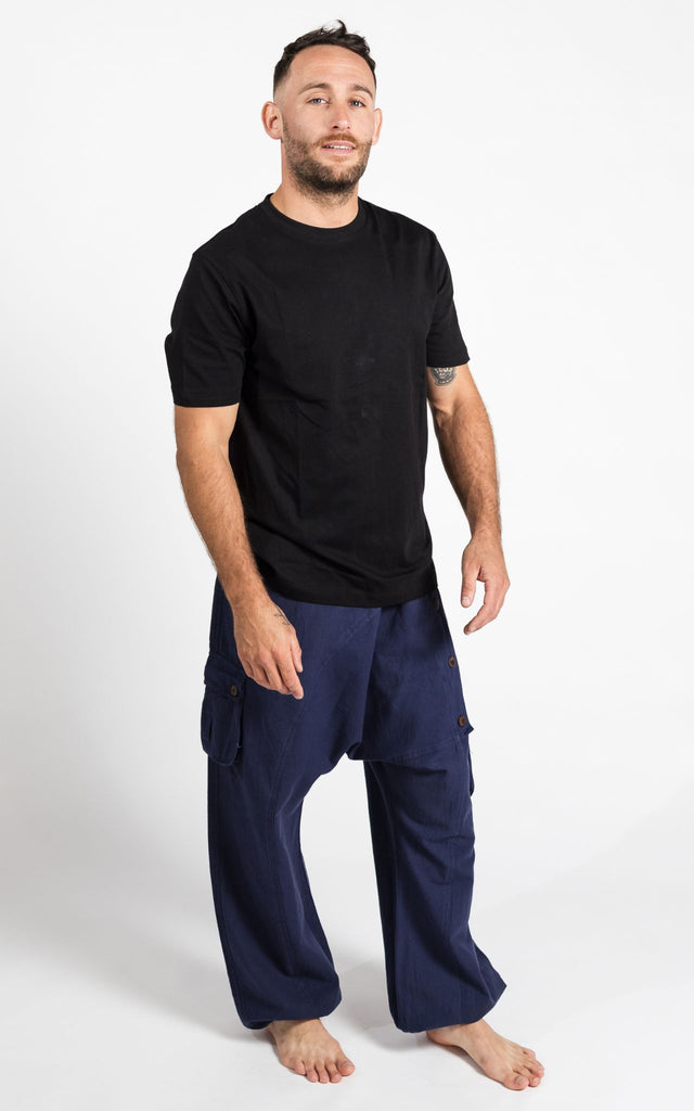 Surya Australia Ethical Cotton Drop Crotch Pants for Men - Blue