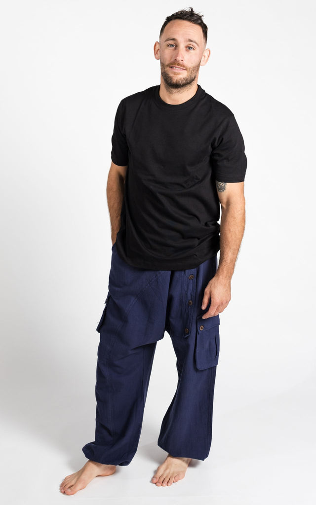 Surya Australia Ethical Cotton Drop Crotch Pants for Men - Blue