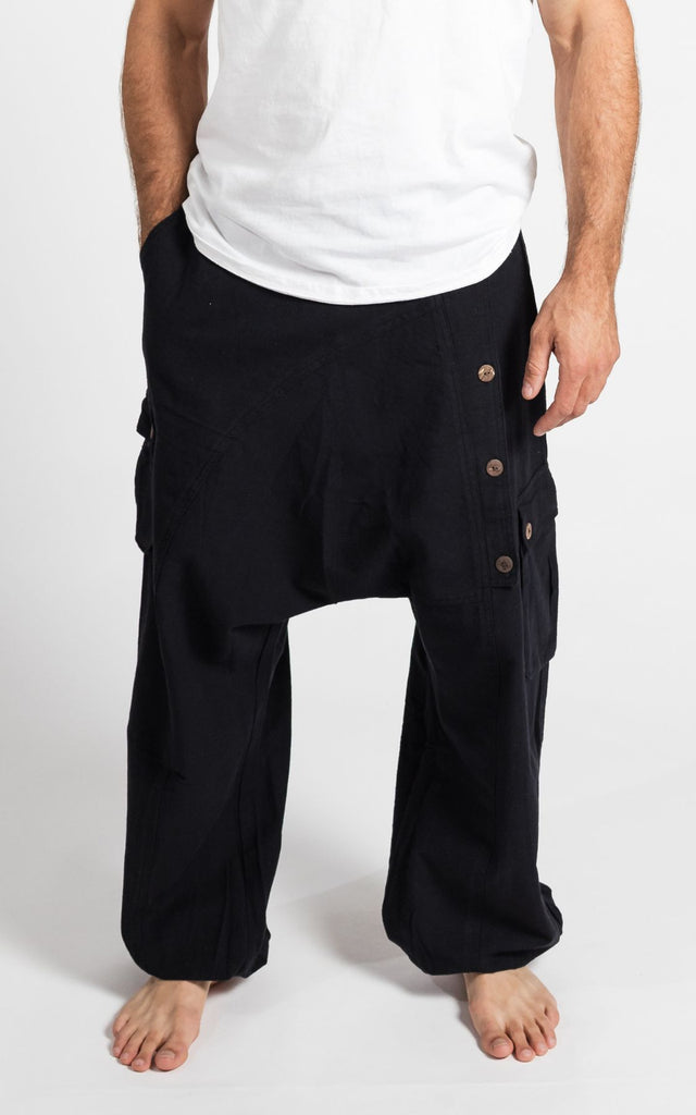 Surya Australia Ethical Cotton Drop Crotch Pants for Men from Nepal - Black