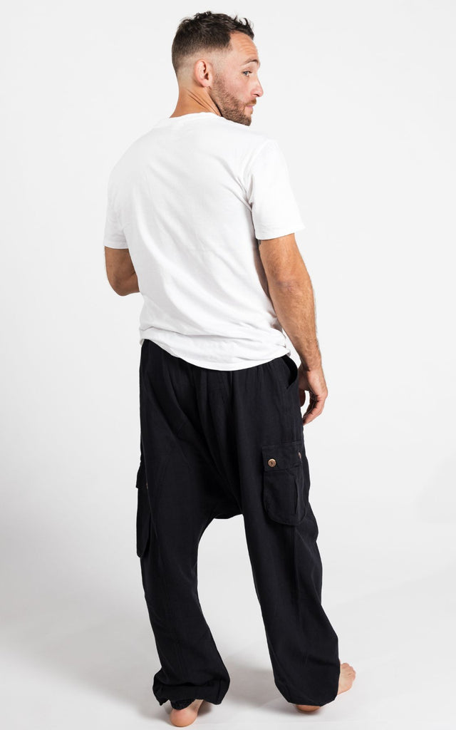 Surya Australia Ethical Cotton Drop Crotch Pants for Men from Nepal - Black