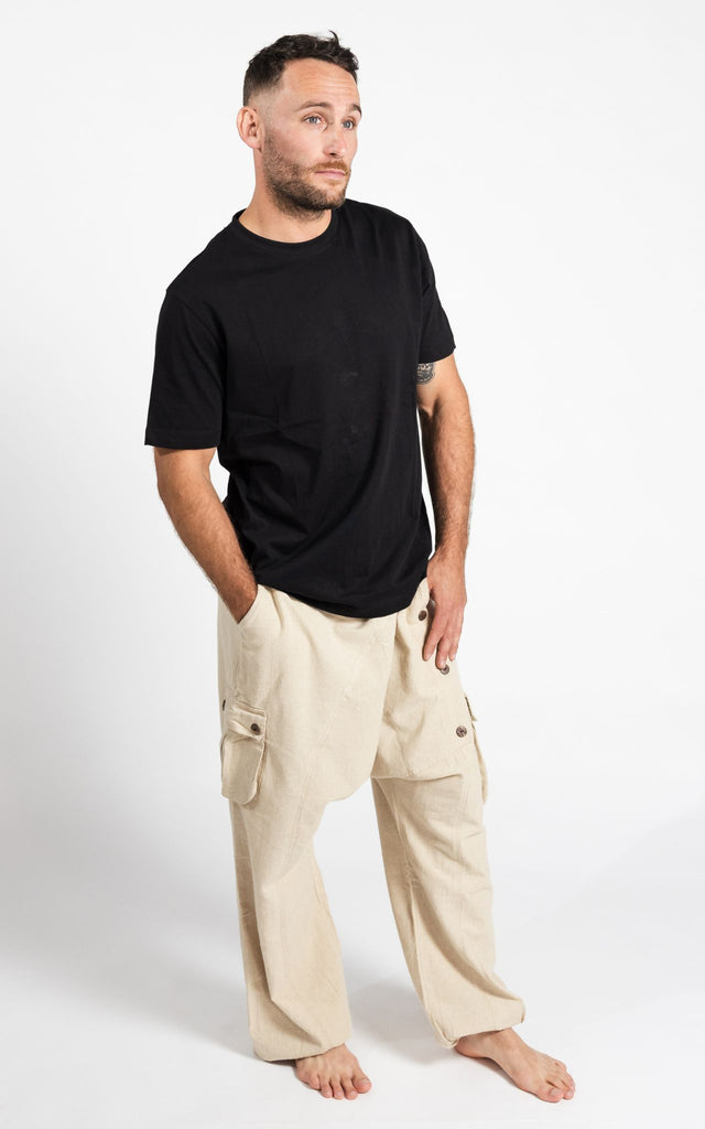 Surya Australia Ethical Cotton Drop Crotch Pants for Men from Nepal - Natural 
