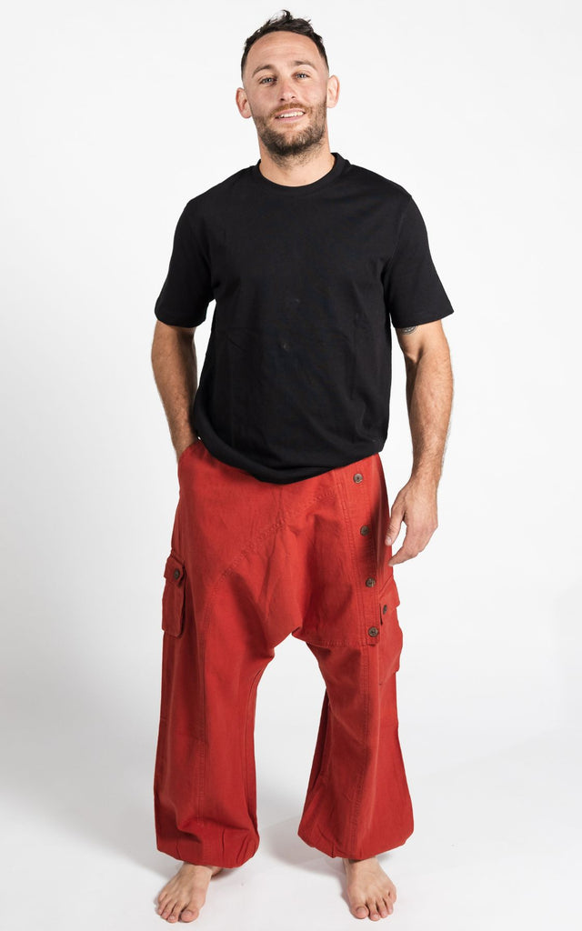 Surya Australia Ethical Cotton Drop Crotch Pants for Men from Nepal - Rust