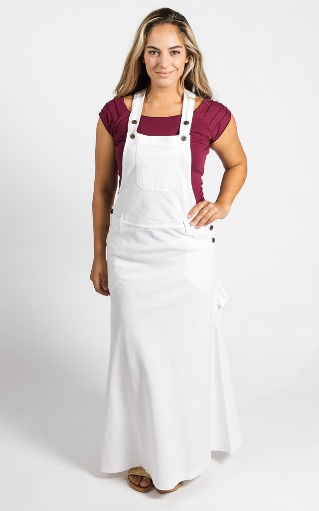 Surya Australia Ethical Cotton Overall Maxi Dress from Nepal - White
