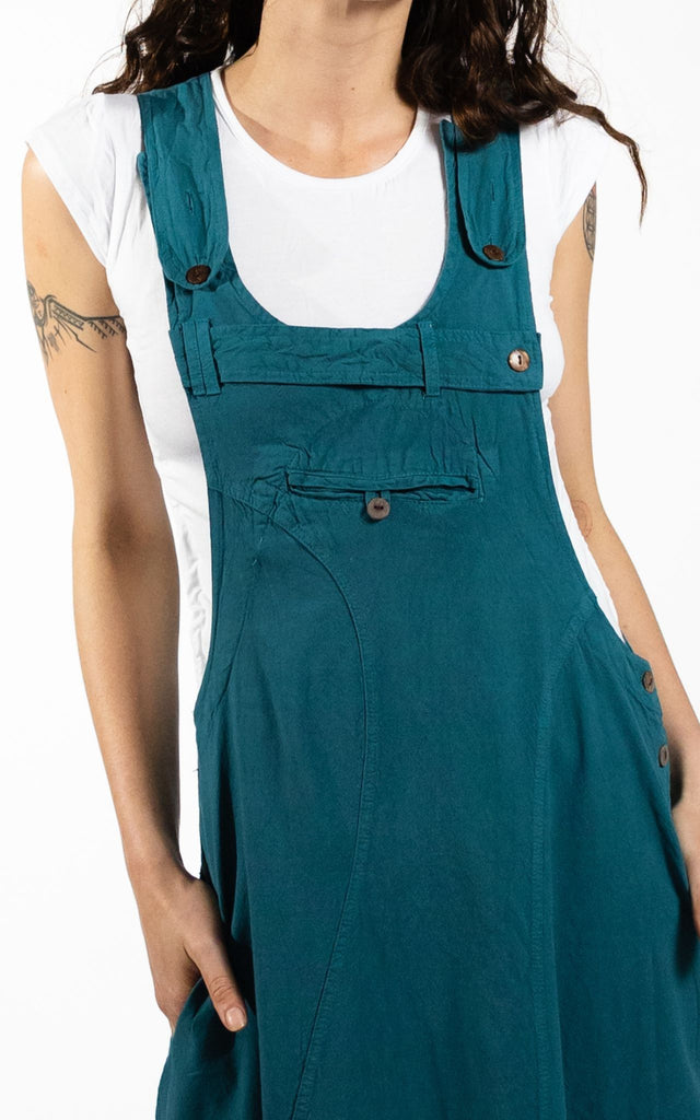 Surya Australia Ethical Cotton Dungaree Dress made in Nepal - Turquoise