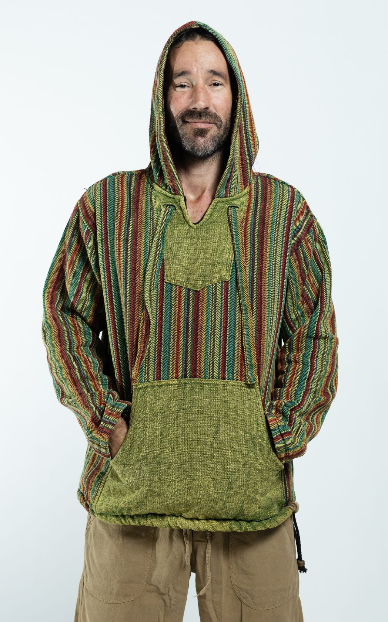 Surya Australia Ethical Cotton 'Wanderer' Hoodie for Men from Nepal - Green