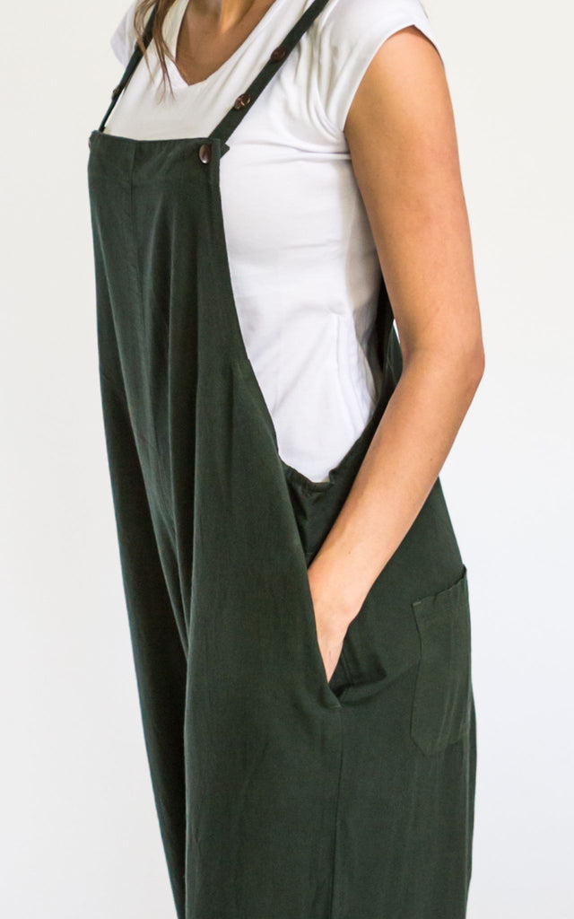 Surya Australia Ethical Cotton 'Juanita' Overalls Dungarees made in Nepal - Green