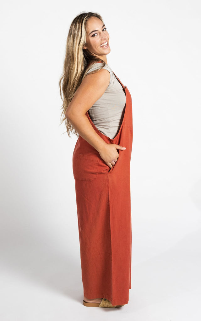 Surya Australia Ethical Cotton 'Juanita' Overalls Dungarees made in Nepal - Rust