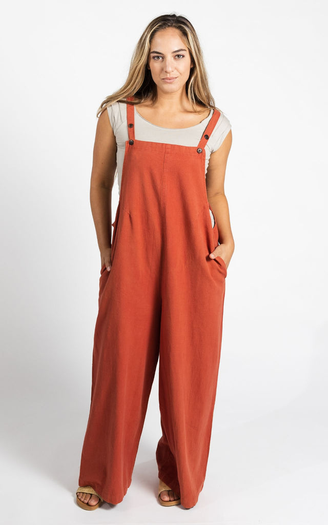 Surya Australia Ethical Cotton 'Juanita' Overalls Dungarees made in Nepal - Rust