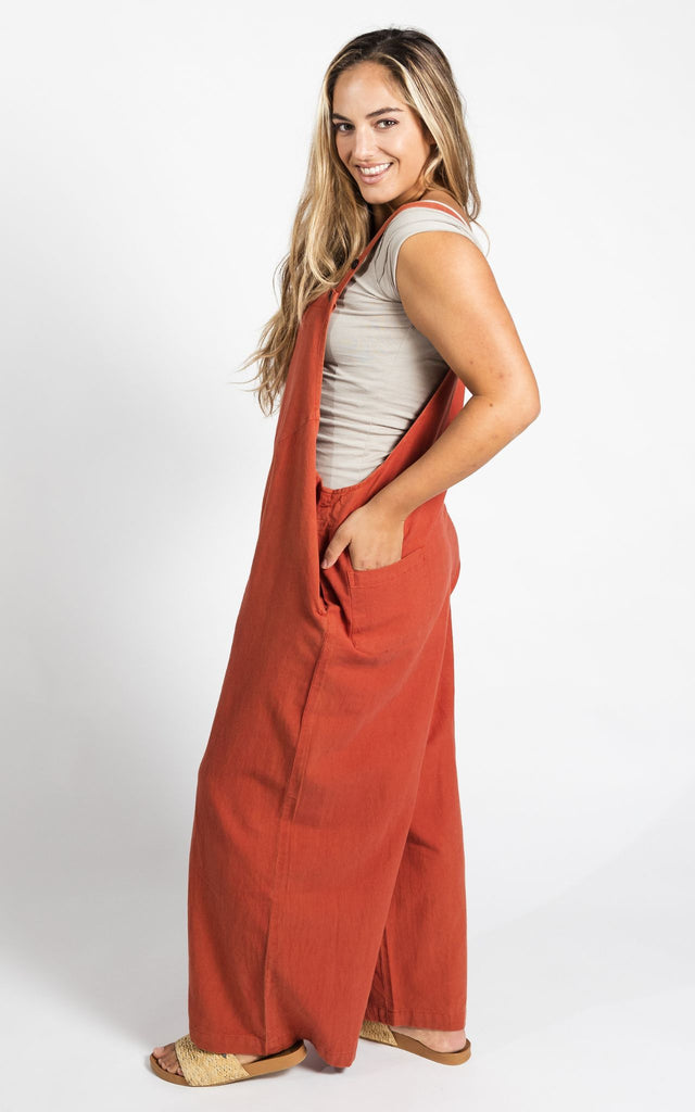 Surya Australia Ethical Cotton 'Juanita' Overalls Dungarees made in Nepal - Rust