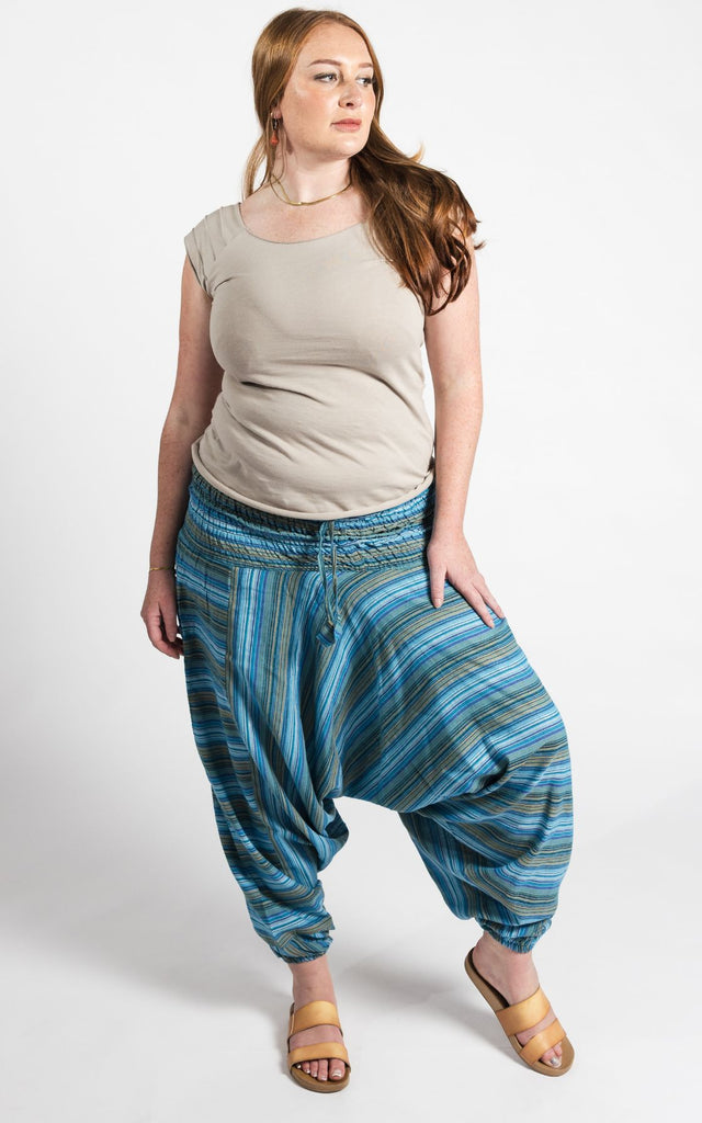 Surya Australia Cotton Harem Pants from Nepal - Blue