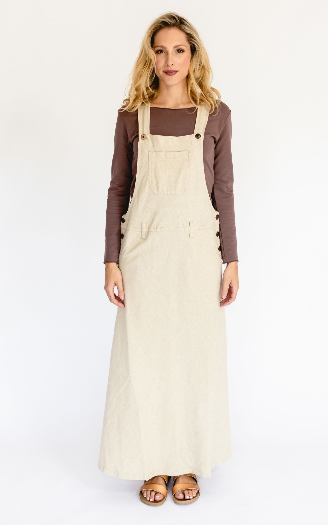 Surya Australia Ethical Cotton Overall Maxi Dress from Nepal - Oatmeal