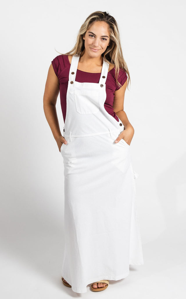 Surya Australia Ethical Cotton Overall Maxi Dress from Nepal - White