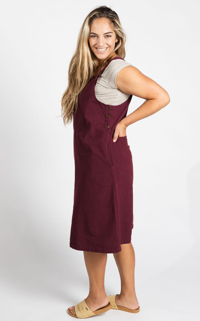 Surya Australia Ethical Cotton 'Ayla' Pinafore made in Nepal - Wine