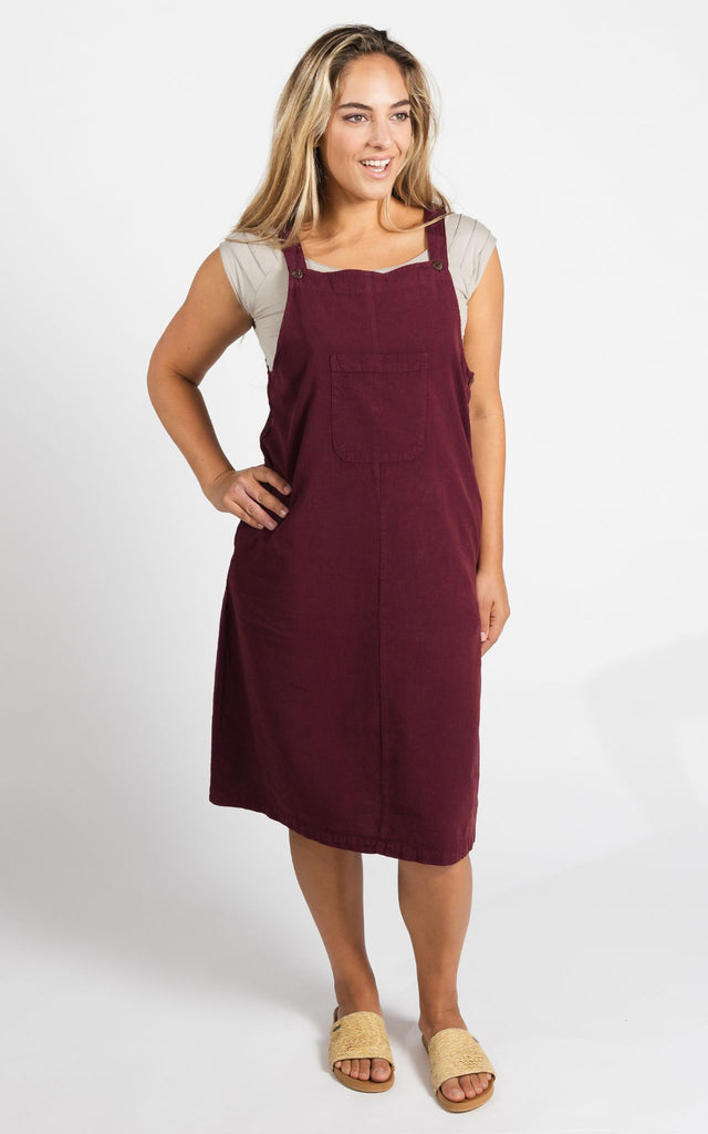 Surya Australia Ethical Cotton 'Ayla' Pinafore made in Nepal - Wine