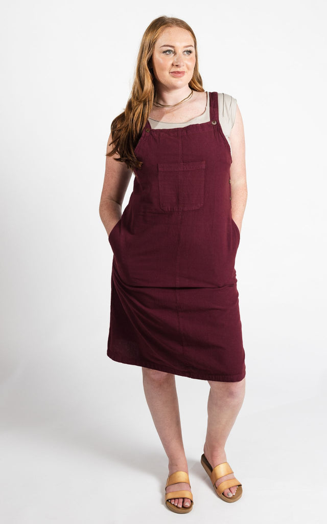 Surya Australia Ethical Cotton 'Ayla' Pinafore made in Nepal - Wine