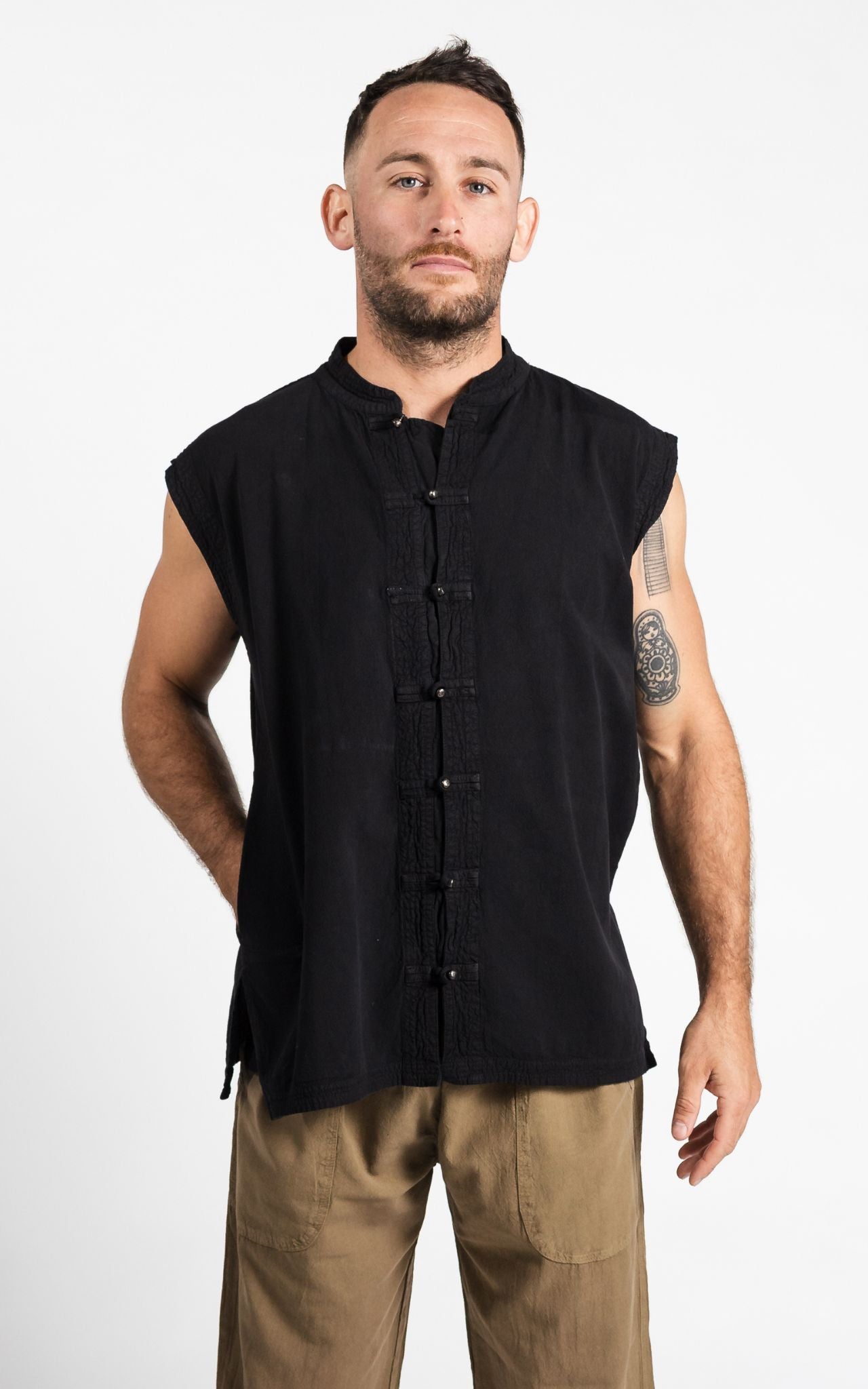 Surya Australia Ethical Cotton 'Lhasa' Shirt for men made in Nepal - Black
