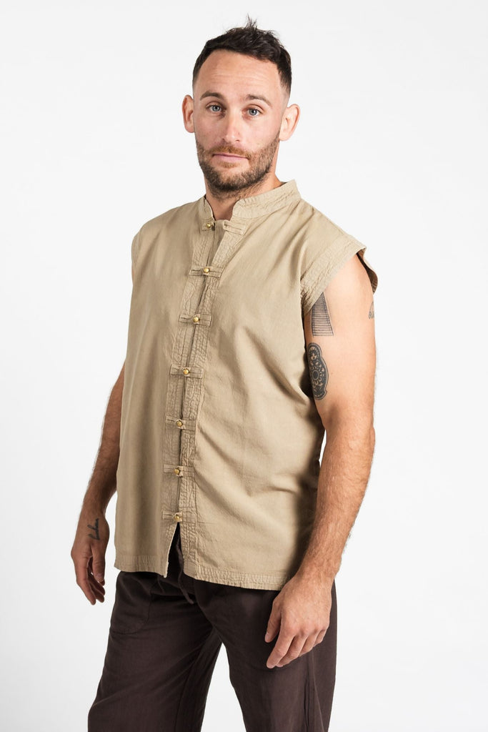 Surya Australia Ethical Cotton 'Lhasa' Shirt for men made in Nepal - Sand