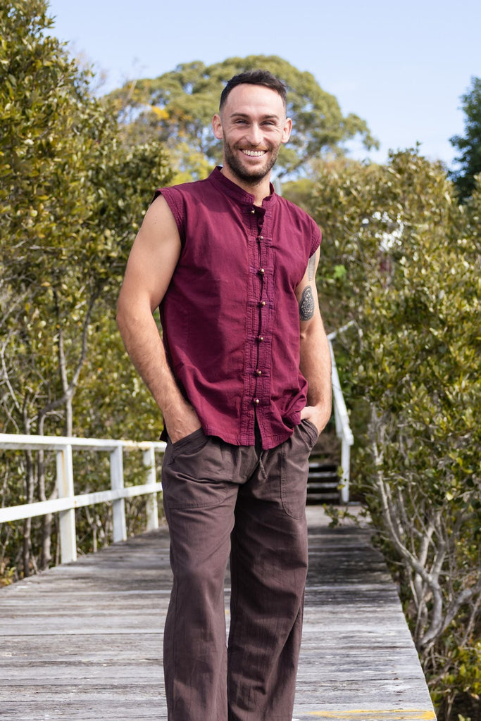 Surya Australia Ethical Cotton 'Lhasa' Shirt for men made in Nepal - Wine
