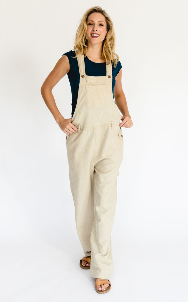 Surya Australia Ethical Cotton Straight Leg Overalls (Dungarees) from Nepal - Oatmeal
