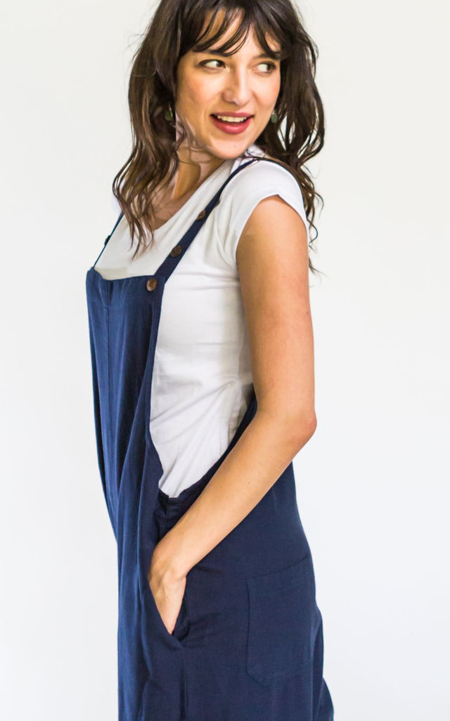 Surya Australia Ethical Cotton 'Juanita' Overalls Dungarees made in Nepal - Dark Blue