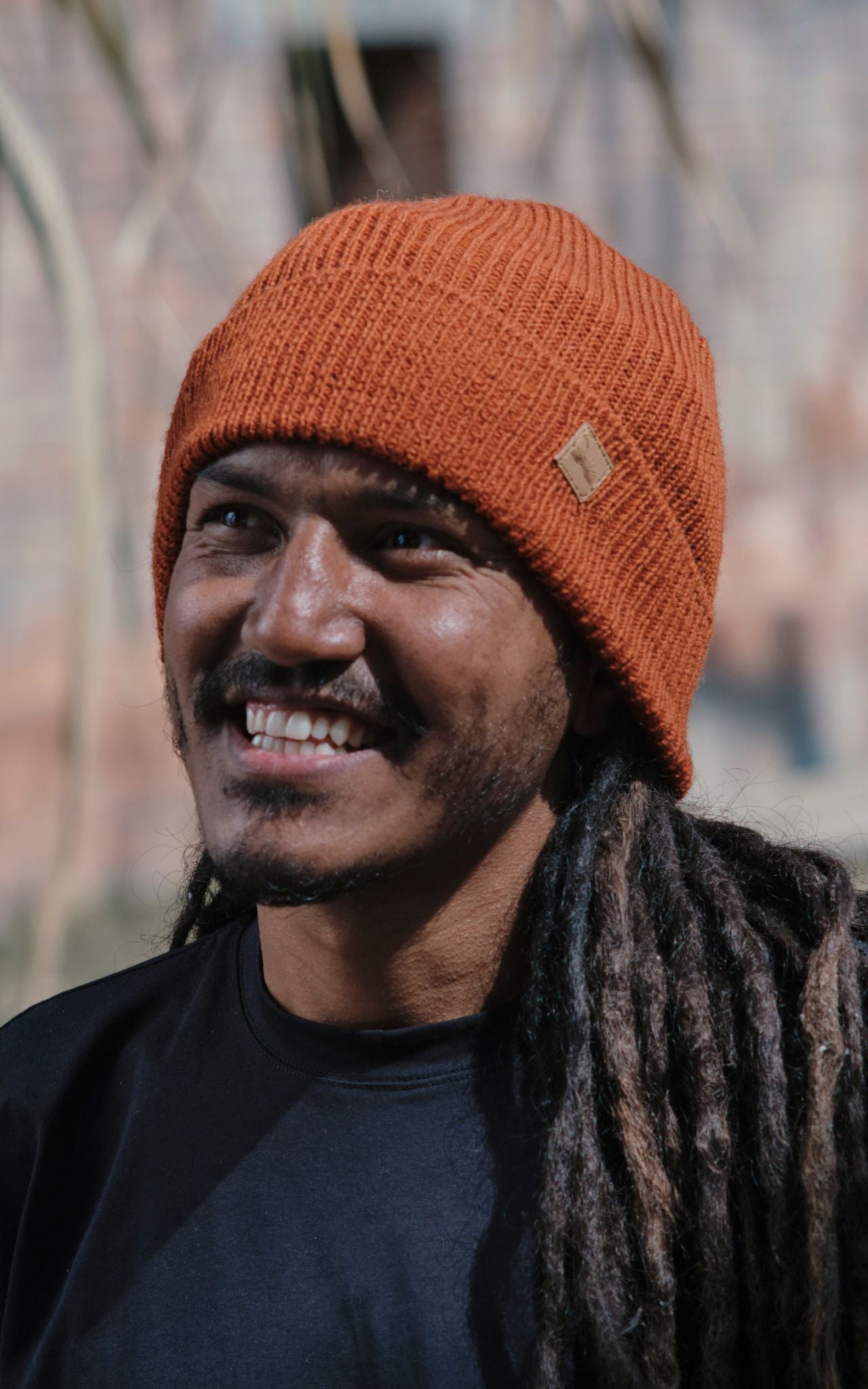 Surya Australia Merino Wool 'Fisherman' Beanie for men made in Nepal - burnt orange