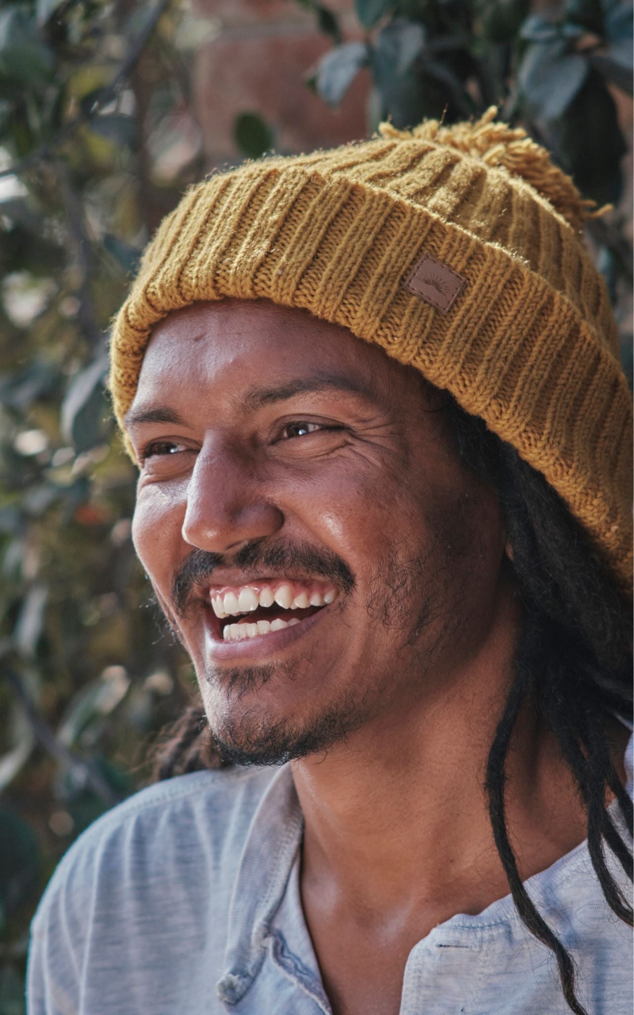 Surya Australia Ethical Wool Pompom Beanie for Men from Nepal - Mustard
