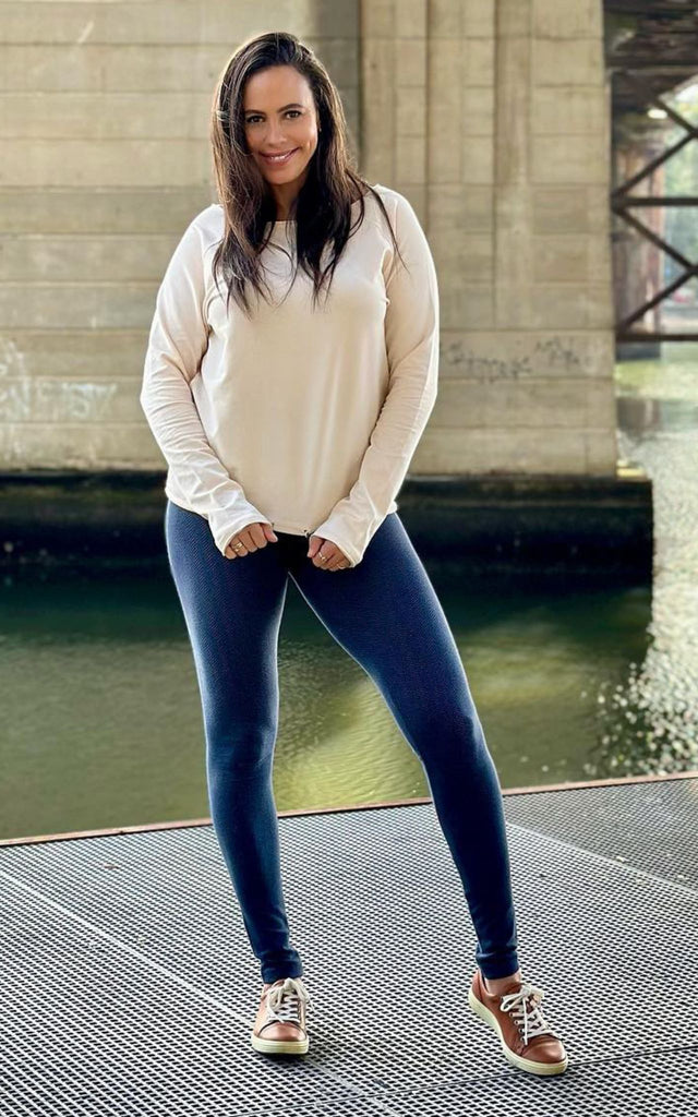 Surya Australia Ethical Organic Cotton Jacquard 'Asana' Leggings made in Nepal - Cobalt