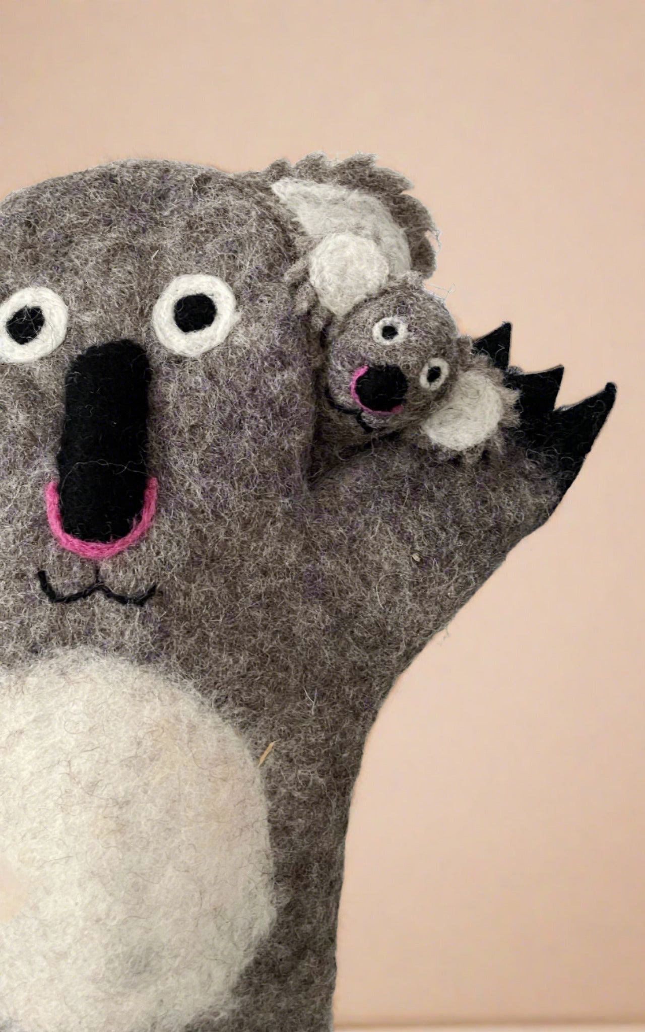 Surya Australia Ethical Wool Felt Hand Puppets made in Nepal - Koala and Baby