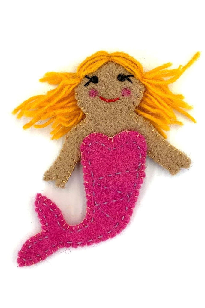 Surya Australia Ethical Wool Felt Finger Puppets made in Nepal - Pink Mermaid